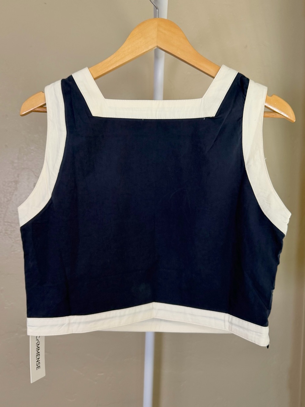 Commense Navy Blue Ivory Contrast Trim Cotton Top Mini Skirt Set Medium NWT - Picture 8 of 12